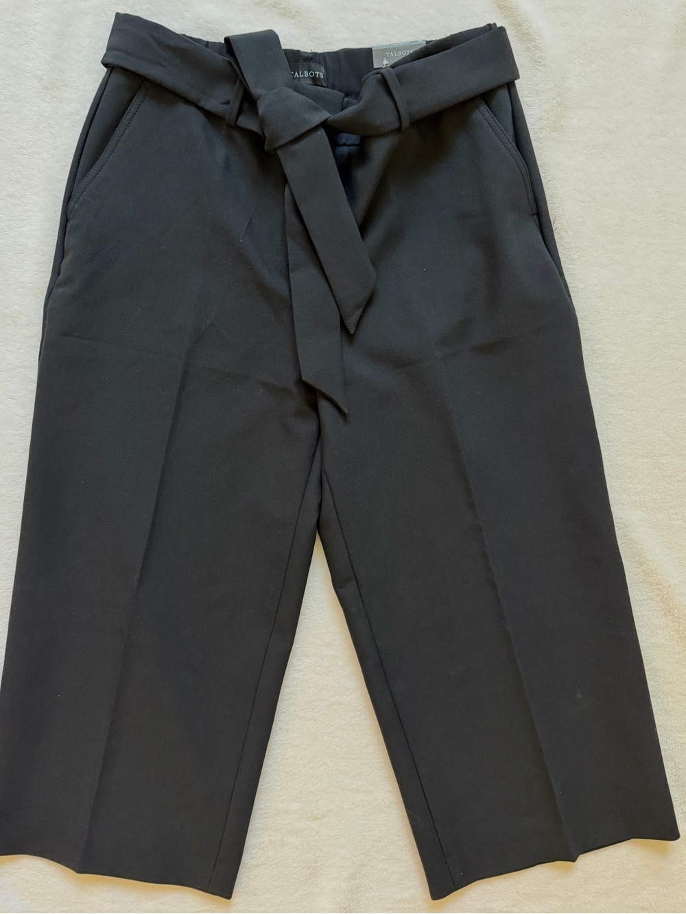 Talbots Petite Black Belted Wide Leg Crop Pants NWT